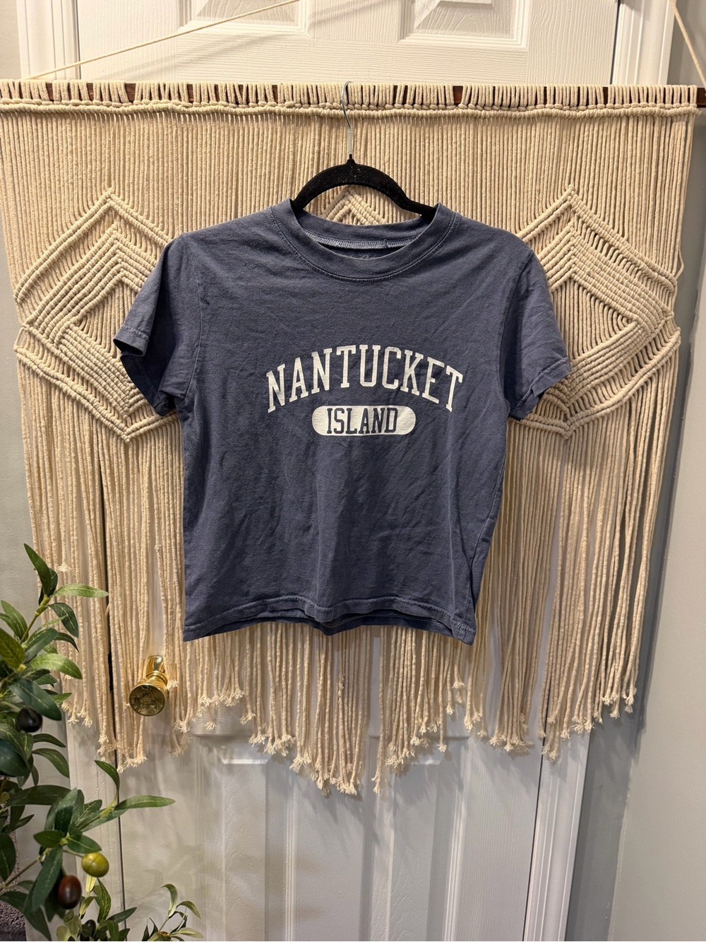 Brandy Melville Navy Blue Nantucket Island Crop Tee